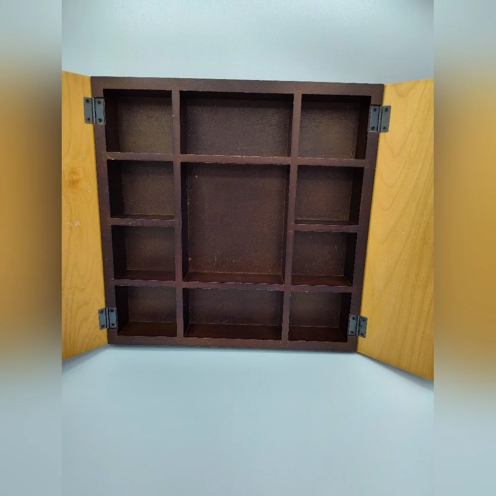 Vintage Wooden Jewelry Organizer Case w/ Hidden Doors & Compartments